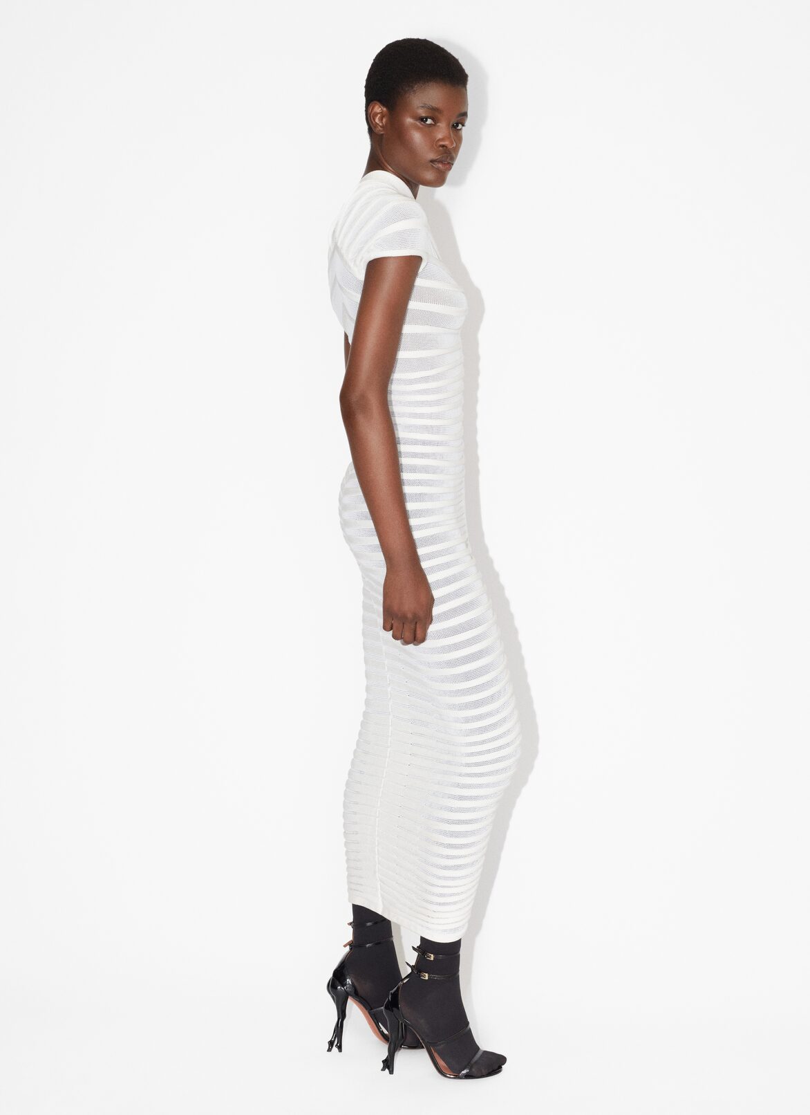 Tube sheer dress in cotton ALAÏA WHITE TUBE SHEER DRESS IN COTTON
